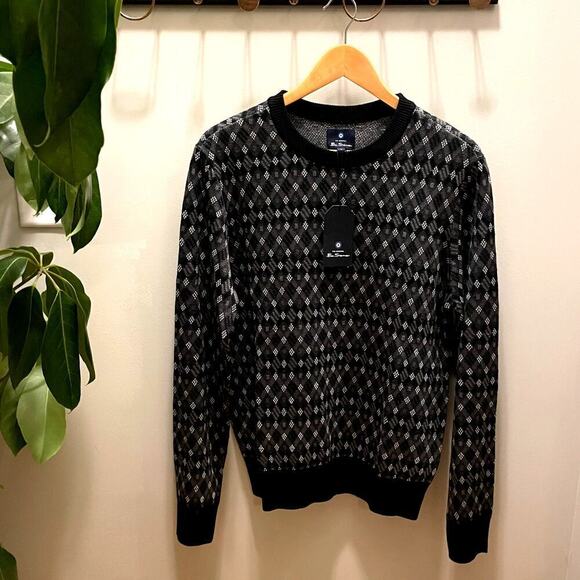 Ben Sherman Cotton Blend Black Diamond Knit Crewneck Sweater – Mens M, NWT NEW - Picture 1 of 7